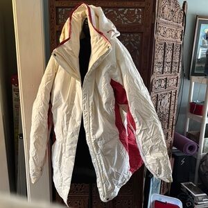 White and Pink hooded ski jacket